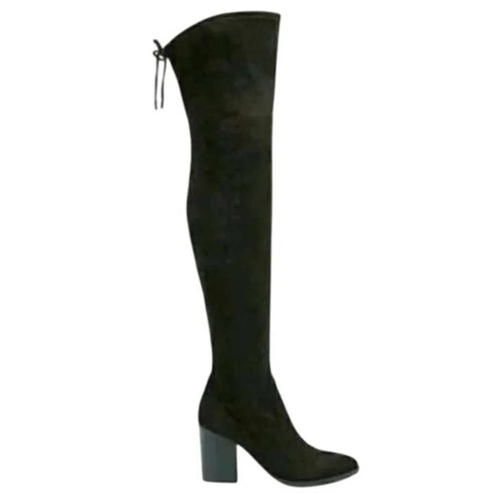 Marc‎ Fisher Black Suede Over The Knee Boots Size 5 Heel Size Zip